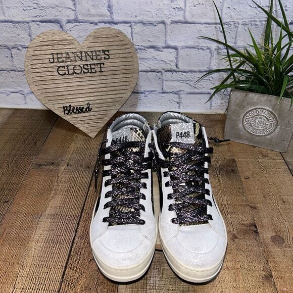 P448 Skate Snakeskin Print High Top Sneaker in Python Brown Size 38 - Picture 10 of 15
